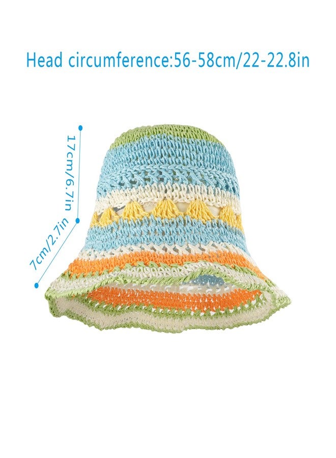 Minache Foldable Wide Brim Colorful Crochet Straw Hat Outdoor Visor Hat for Women Girl (08205 C) - Image 2